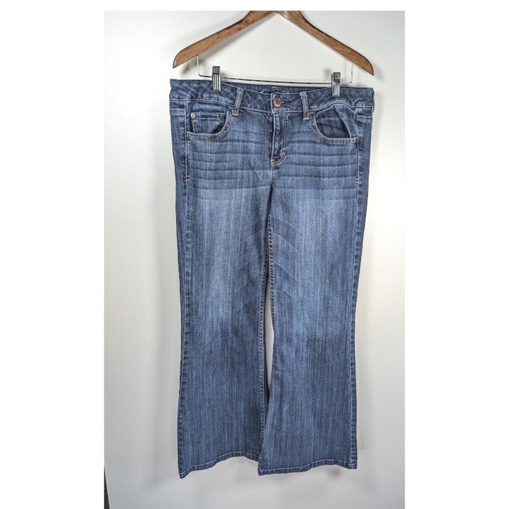 American Eagle AE Hipster Jeans Women's 14 Y2K Vintage Low Rise Wide Leg Stretch